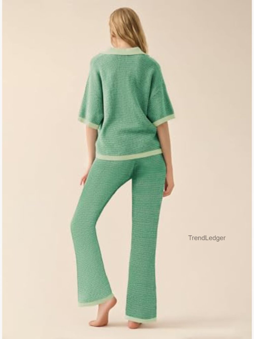2 Piece Lounge Set Oversized V Neck Top High Waisted Pants - Picture 5 of 7